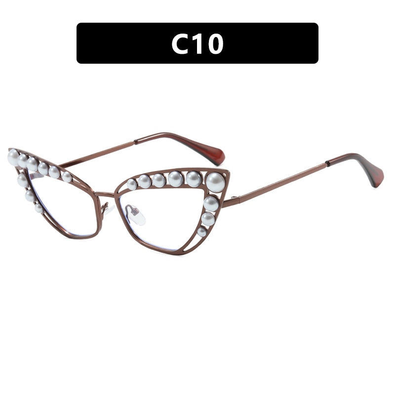 Damen Cat-Eye Sonnenbrille mit exklusivem Perlenspitzen-Rahmen Karnz