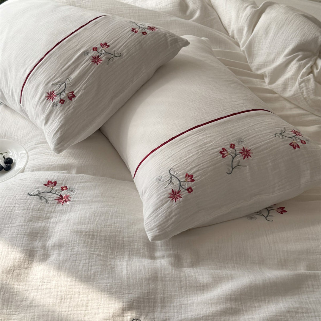 Bestickte Baumwollvoile Bettwäsche Set mit floralem Muster und Umschlag-Kissenbezügen