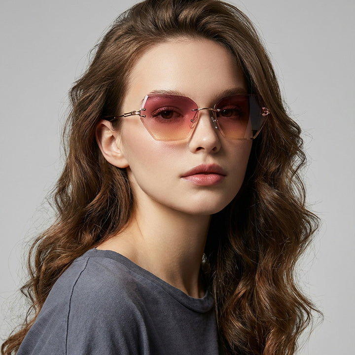 Damen moderne Sonnenbrille mit stilvollem sechseckigem Rahmen Karnz