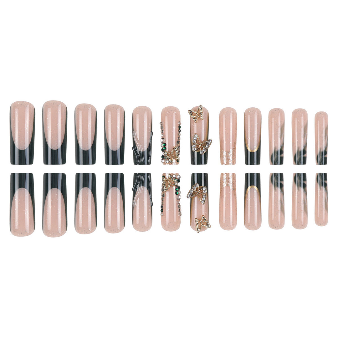 Dekorative Lange Press-On-Nagelset mit Schmuckakzenten Karnz