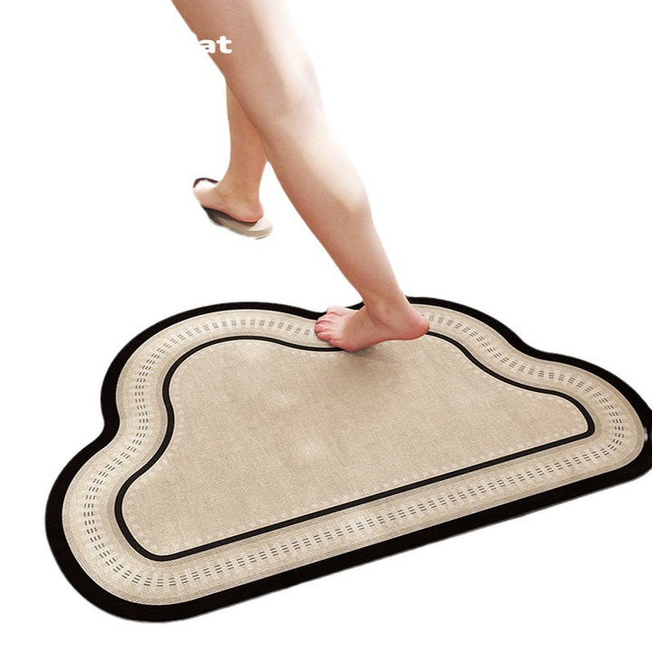 Cloud-Shaped Absorbent Microfiber Bath Mat with Non-Slip Backing and Palm Leaf Print