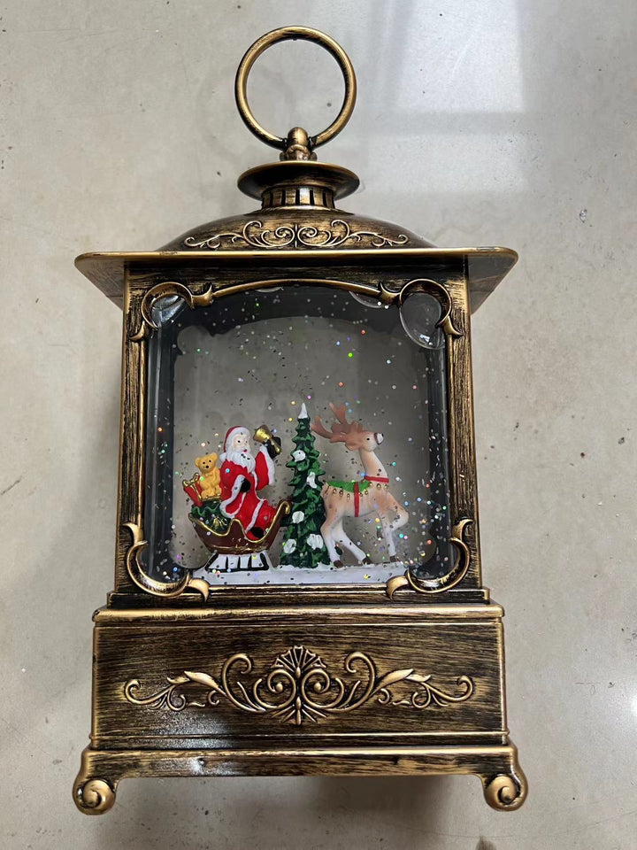 Glitzernde Weihnachtslaterne mit Schneeszenen Karnz