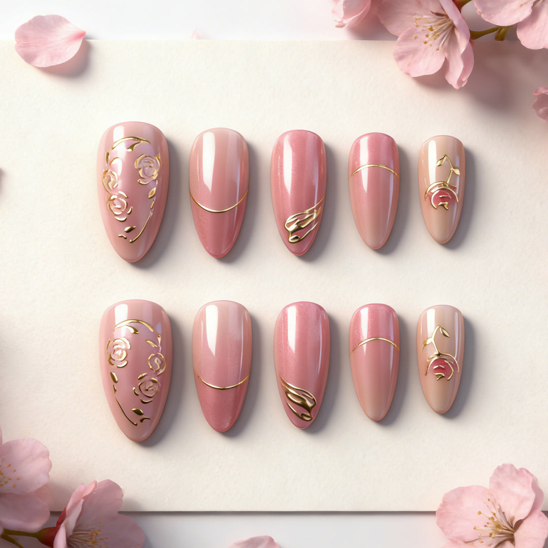 Künstlerisches, blumeninspiriertes Press-On-Nagelkunstset Karnz