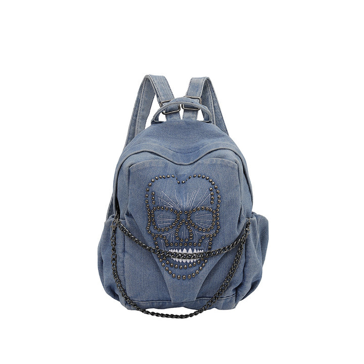 Edgy Skull Design Denim Rucksack