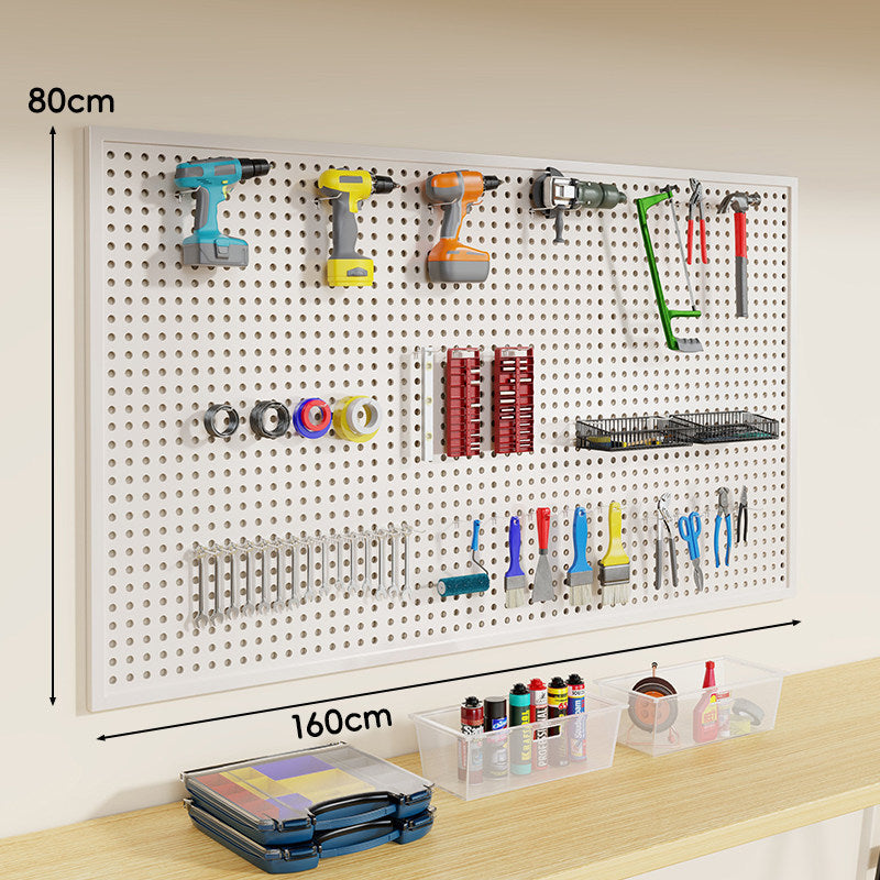 Wandmontiertes perforiertes Metall-Pegboard-Werkzeugorganisator-Panel mit modularen Haken und Aufbewahrungsbehältern