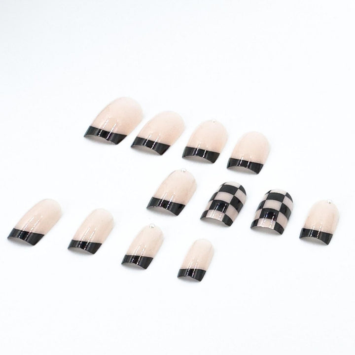 Trendige Schachbrett-Französische Spitze Nagelkunst Set