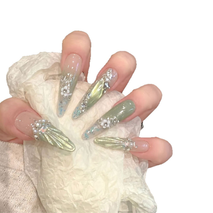 Blumenakzent Stiletto Press-On Nägel Karnz
