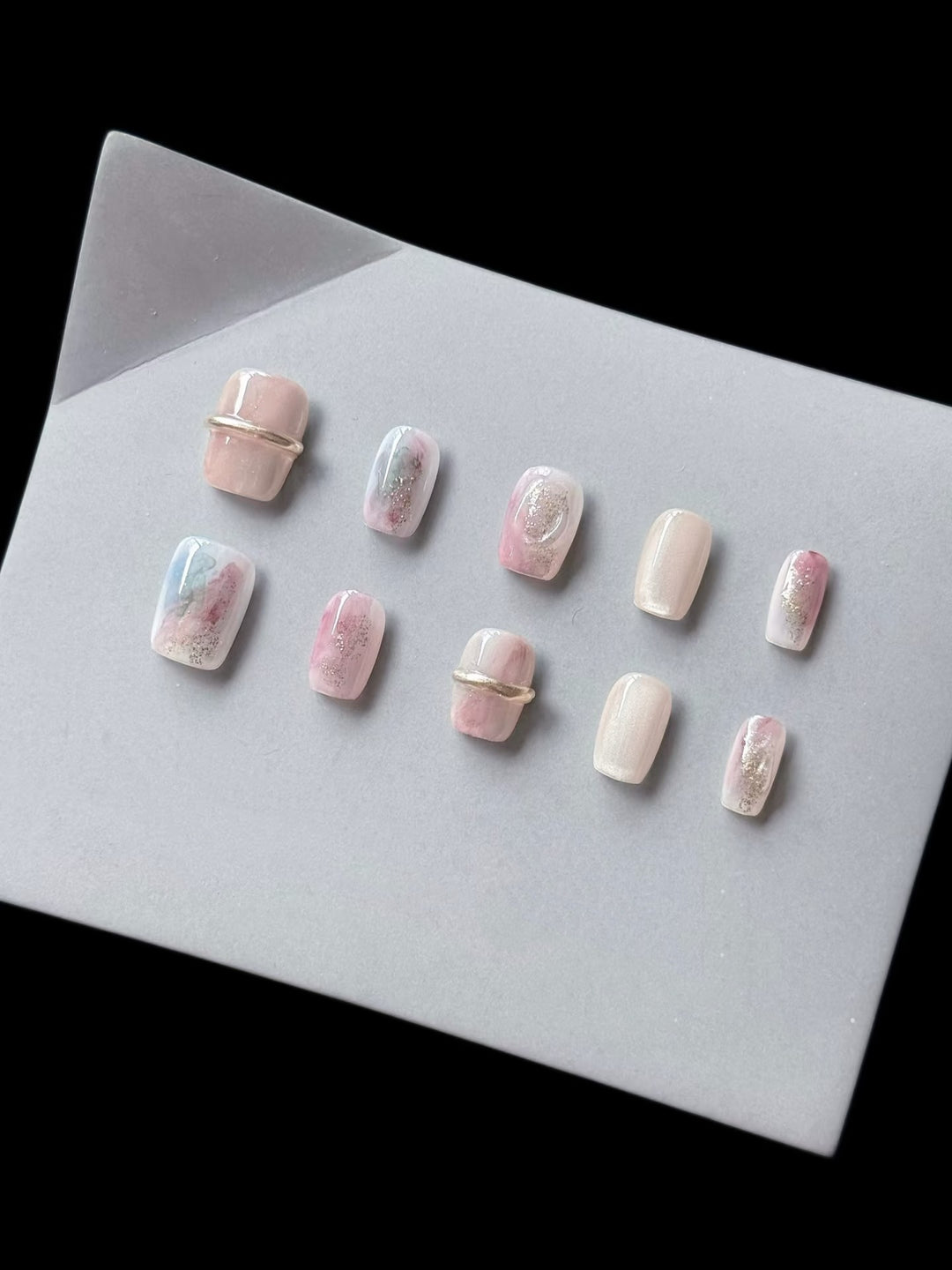 Luxus Press-On Nagelkunst Set mit elegantem Marmor Design