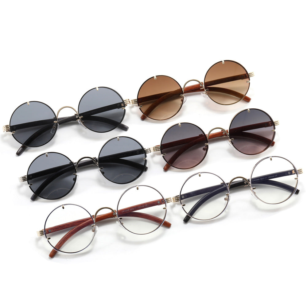 Damen runde Sonnenbrille mit luxuriösem Holzrahmen und goldenen Akzenten Karnz