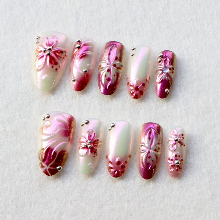 Elegante Blumen Press-On Nagelkunst Set