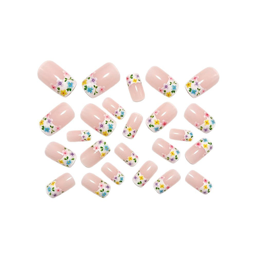 Kunstvolle Nagelverlängerung mit Bunten Blumenmotiven Karnz