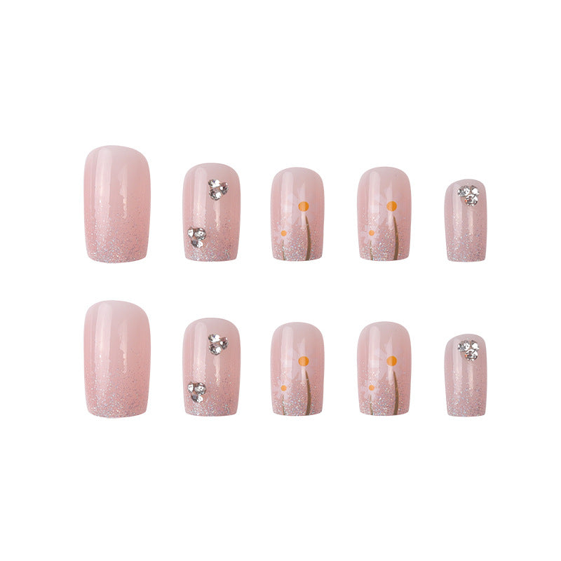 Glitzerndes Blumen Press-On Nagelset Karnz