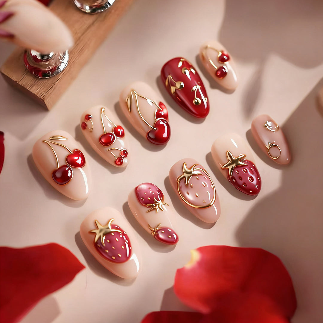 Künstlerisches Floral-Akzent Press-on-Nagelset Karnz