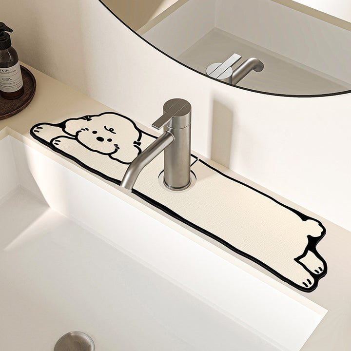 Decorative Silicone Faucet Sink Protector Mat with Dog-Shaped Counter Splash Guard
