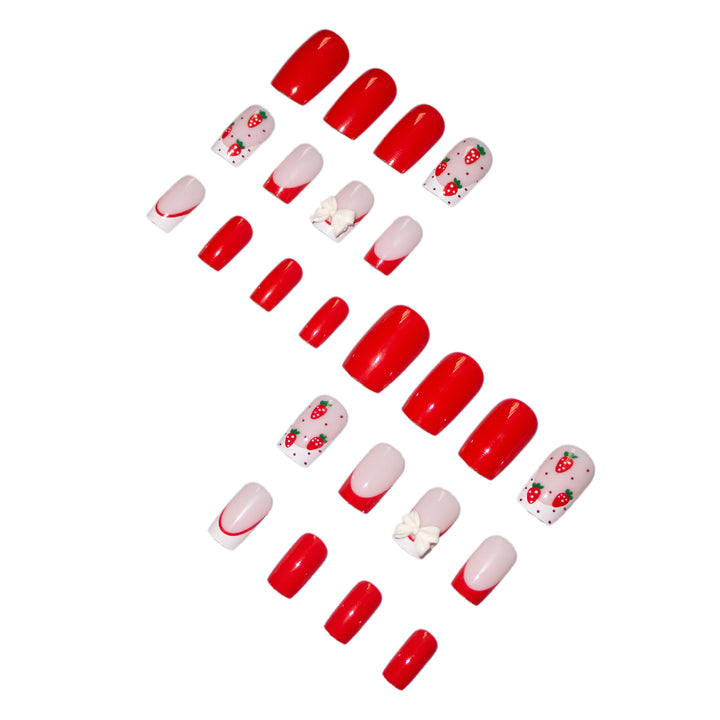 Künstlerisches Erdbeer-inspiriertes Nagelkunstset