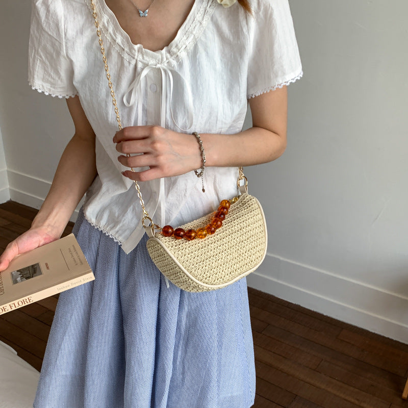 Stylische gewebte Handtasche mit Perlen-Griff Karnz