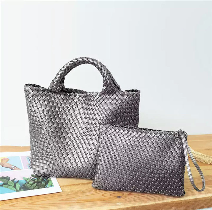 Elegante Geflochtene Handtasche mit Abnehmbarer Clutch Karnz