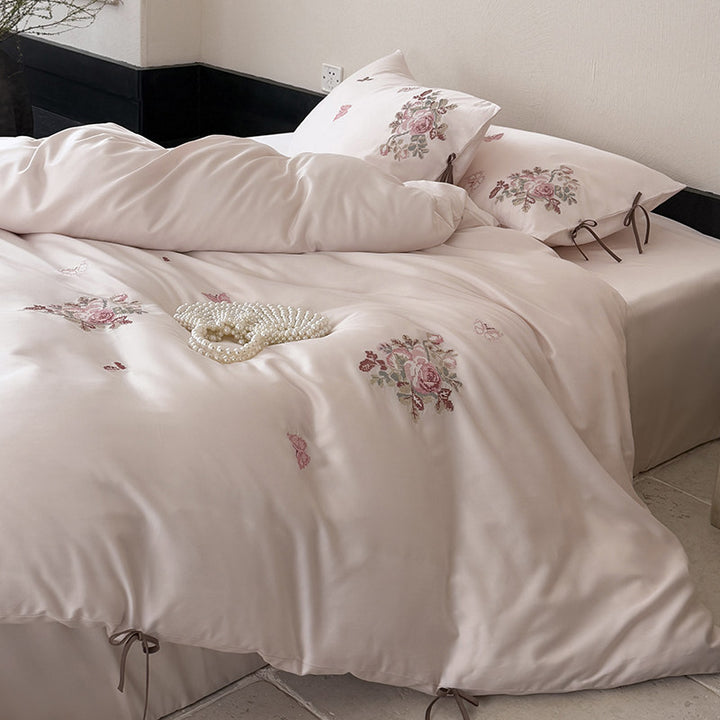 Luxus Bestickte Baumwollsatin Bettbezug Set