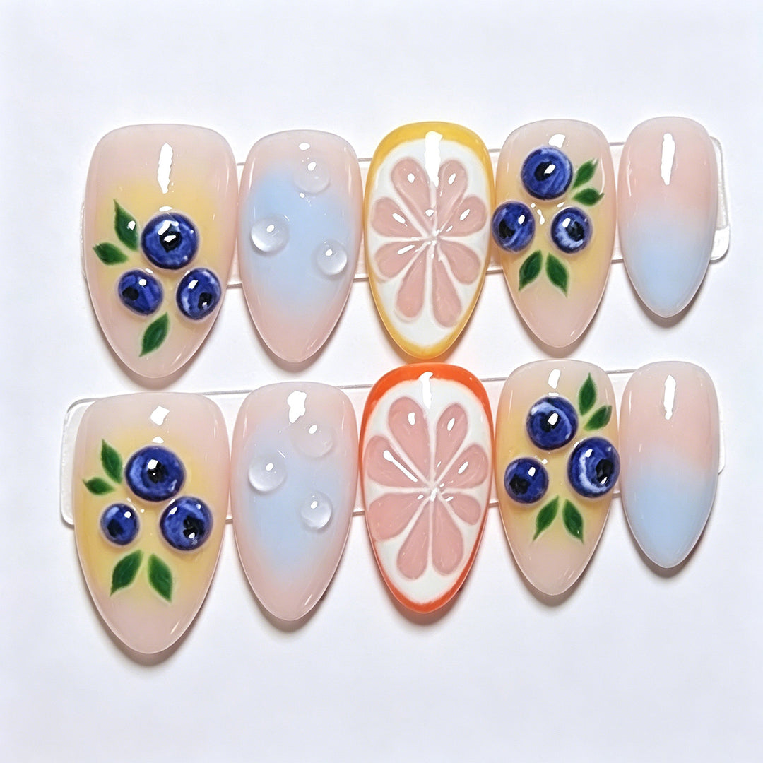 Künstlerisches, von Früchten inspiriertes Press-On-Nagelset Karnz