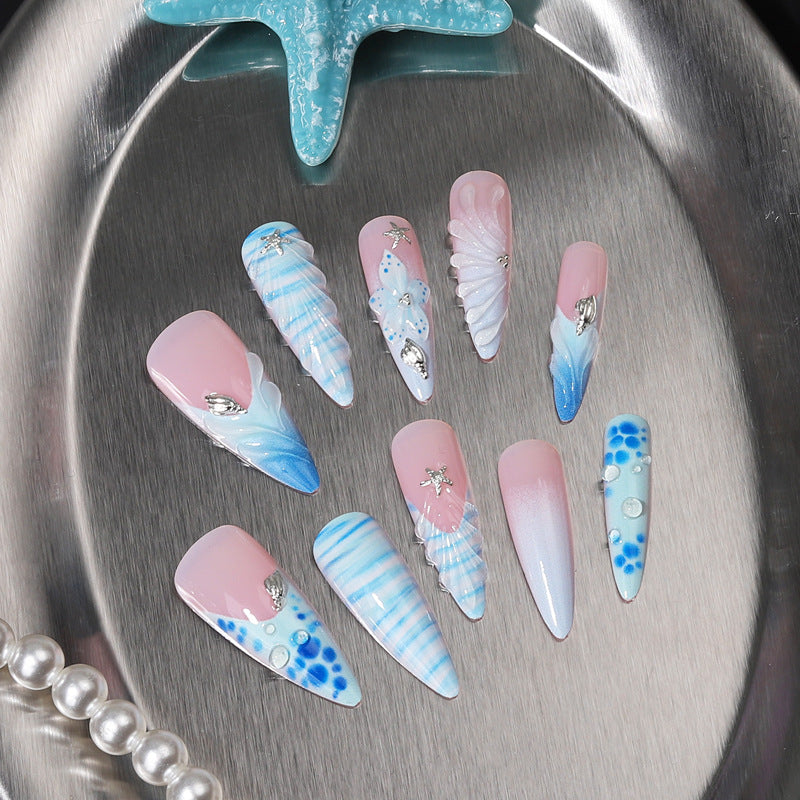 Vom Meer inspiriertes Press-On-Nagelset Karnz