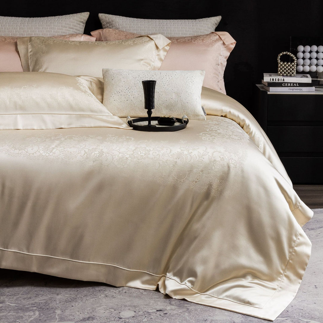 Luxus Satin Bettwäsche Set mit Jacquard bestickten Kissenbezügen