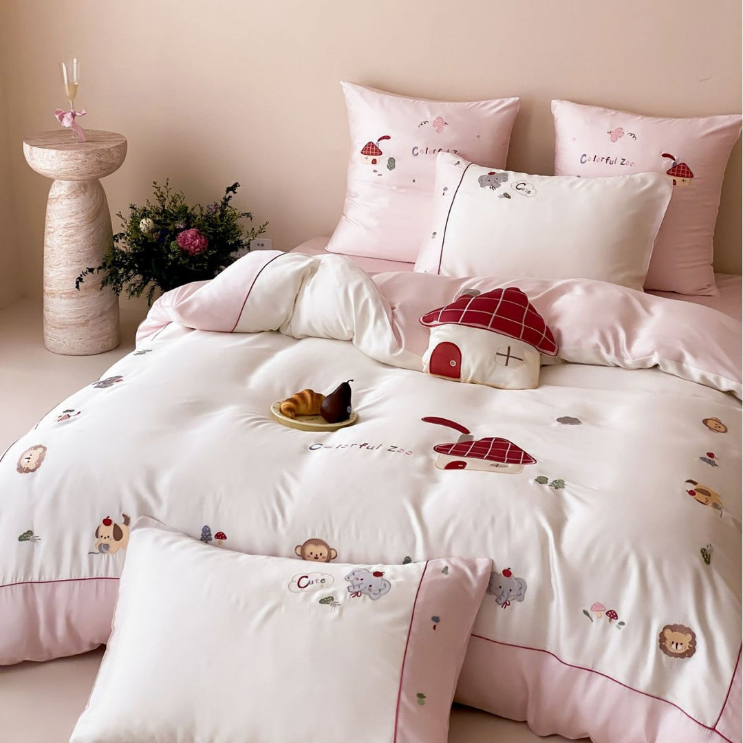 Kinder-Bettwäsche-Set aus Baumwollsatin mit applizierten Bären- und Auto-Motiven