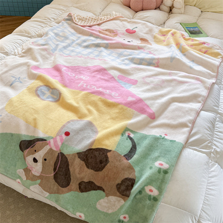 Umkehrbare Plüsch Sherpa Wurfdecke mit Cartoon-Katzen-Design