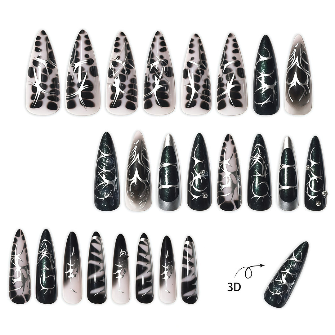 Elegante Stiletto-Nagelkunstverlängerungen mit aufwändigem Design Karnz