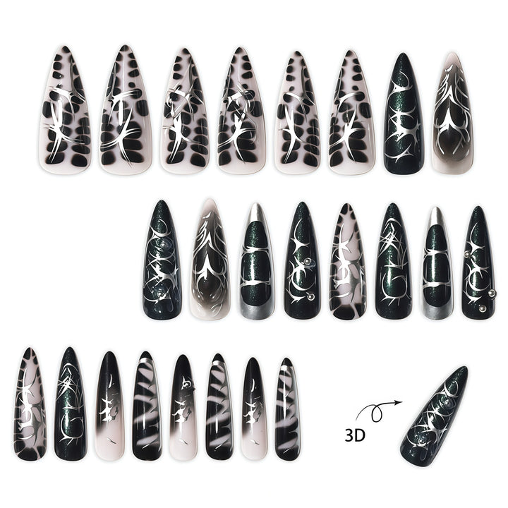 Elegante Stiletto-Nagelkunstverlängerungen mit aufwändigem Design Karnz