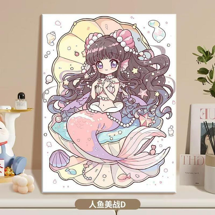 Anime-inspirierte Meerjungfrau Illustrationsleinwandkunst Karnz