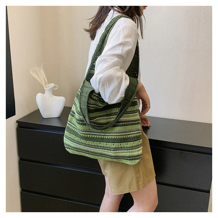 Bohemian Gestreifter Häkel Tote Bag
