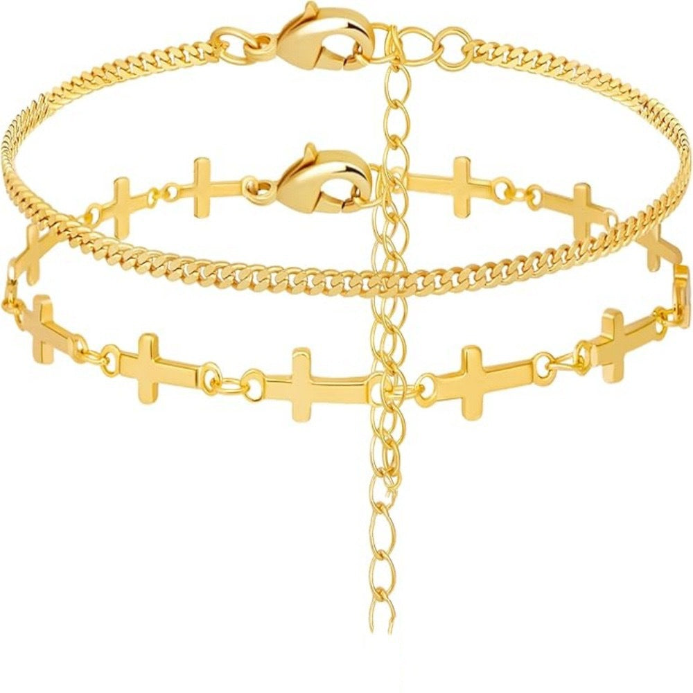 Gestapelte Kreuz Charm Armband Karnz