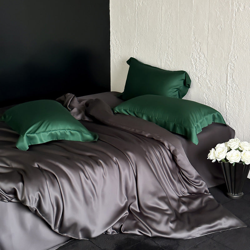 Luxuriöser Maulbeerseide-Feeling Satin Bettbezug & Kissenbezug Set mit umkehrbarem Matt-Glanz-Finish