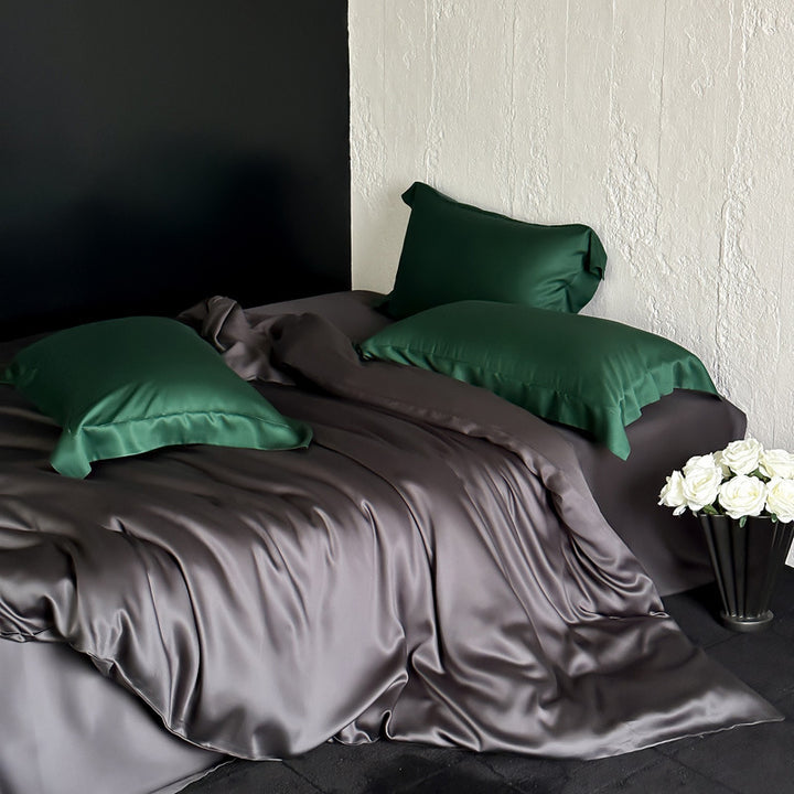Luxuriöser Maulbeerseide-Feeling Satin Bettbezug & Kissenbezug Set mit umkehrbarem Matt-Glanz-Finish