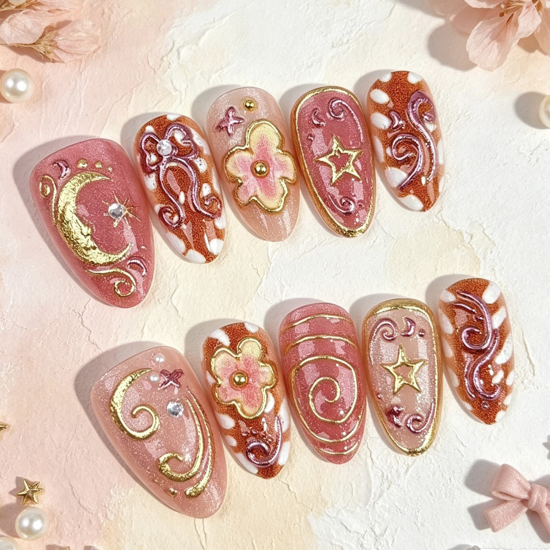 Blumenverziertes Press-On Nageldesign Set