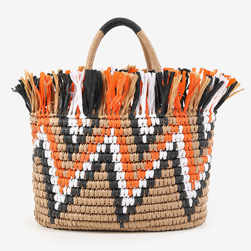 Damen Stilvolle, handgeknüpfte Strandtasche mit fransigem Design Karnz