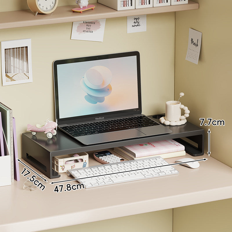 Minimalistischer Stahl-Laptop- und Monitorständer mit doppelter Ablage und Kabelmanagement