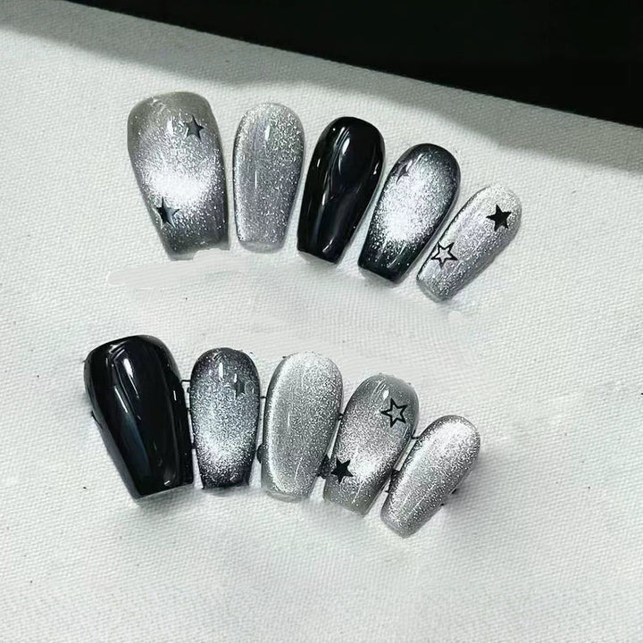 Glitzerndes Sternmuster Press-On Nagelkunstset Karnz