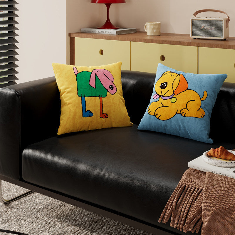 Decorative Cartoon Puppy Plush Throw Pillow Cover with Breathable Knit Texture