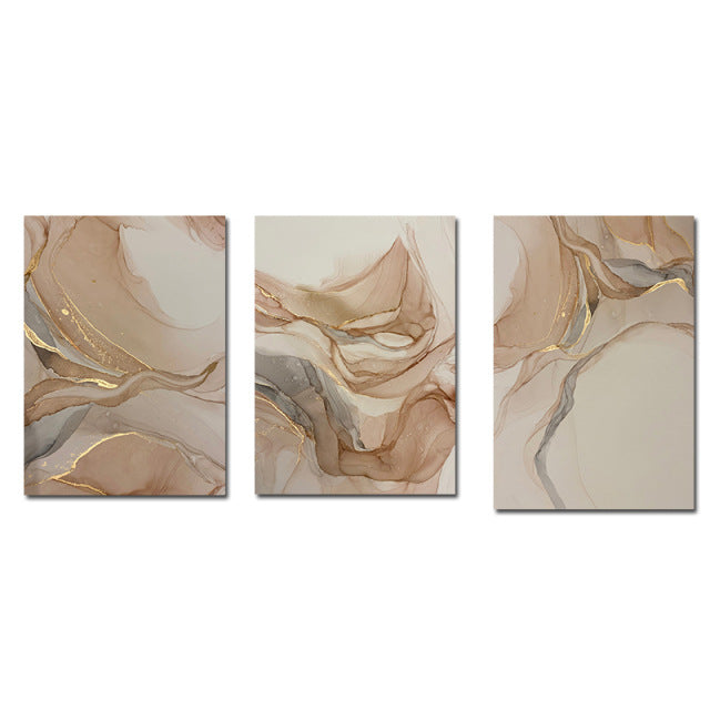 Set von 3 Stücken Beigefarbene Chic Flüssigmarmor Wandkunst Feine Kunst Leinwanddrucke Bilder Für Neutrale Farbige Wohnzimmer Schlafzimmer Kunst Moderne Hausinterieurdekoration