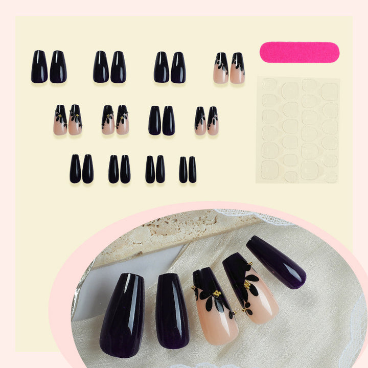 Dekorativer Press-On-Nagelsatz mit eleganten Blätterdesigns Karnz