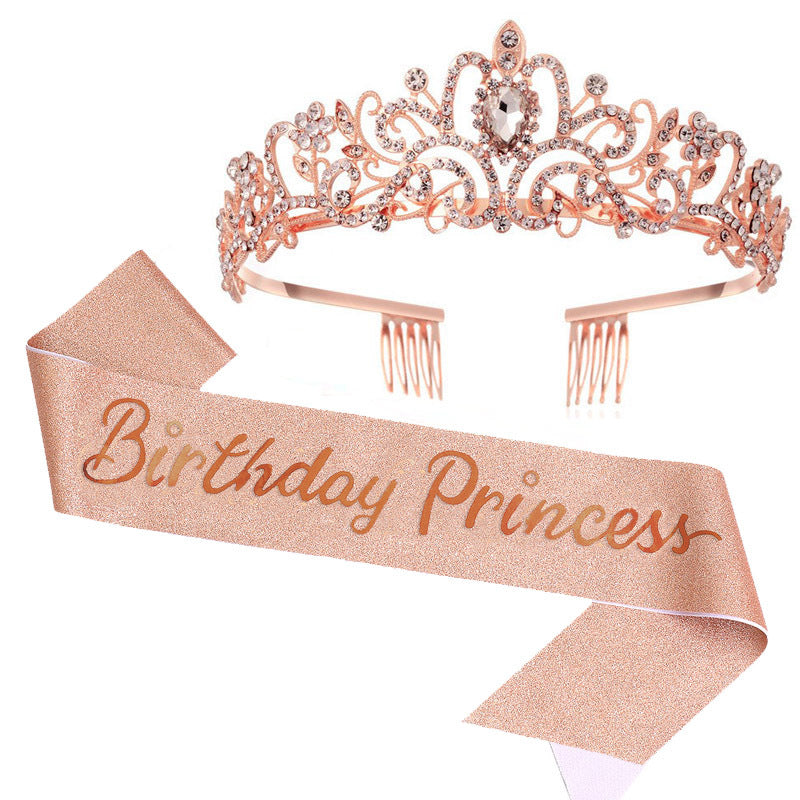Damen Glitzernde Prinzessinnenkrone mit Birthday Princess Schärpe Karnz