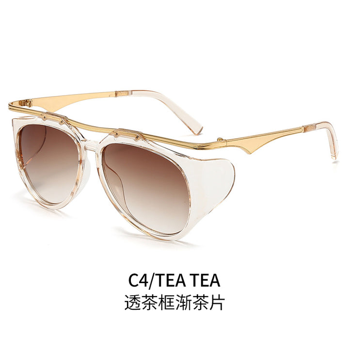 Damen Modische Sport-Sonnenbrille mit Oversized-Rahmen und goldenen Akzenten Karnz