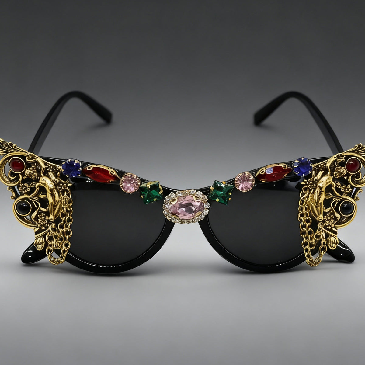 Damen extravagante Glamour-Sonnenbrille mit kunstvollen Verzierungen Karnz