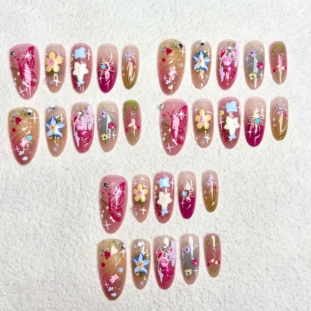 Künstlerisches Floral Press-On Nagelset