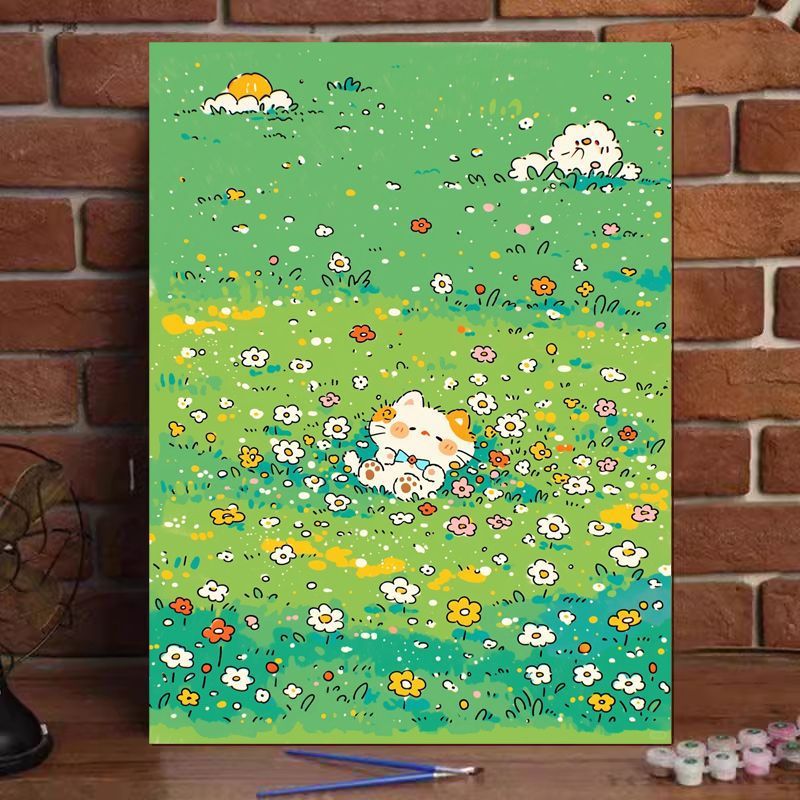 Niedliches Katzenillustration Leinwandkunstdruck Karnz