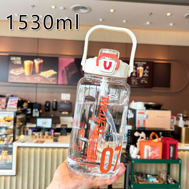 Damen große Wasserflasche mit integriertem Strohhalm und Tragegriff Karnz