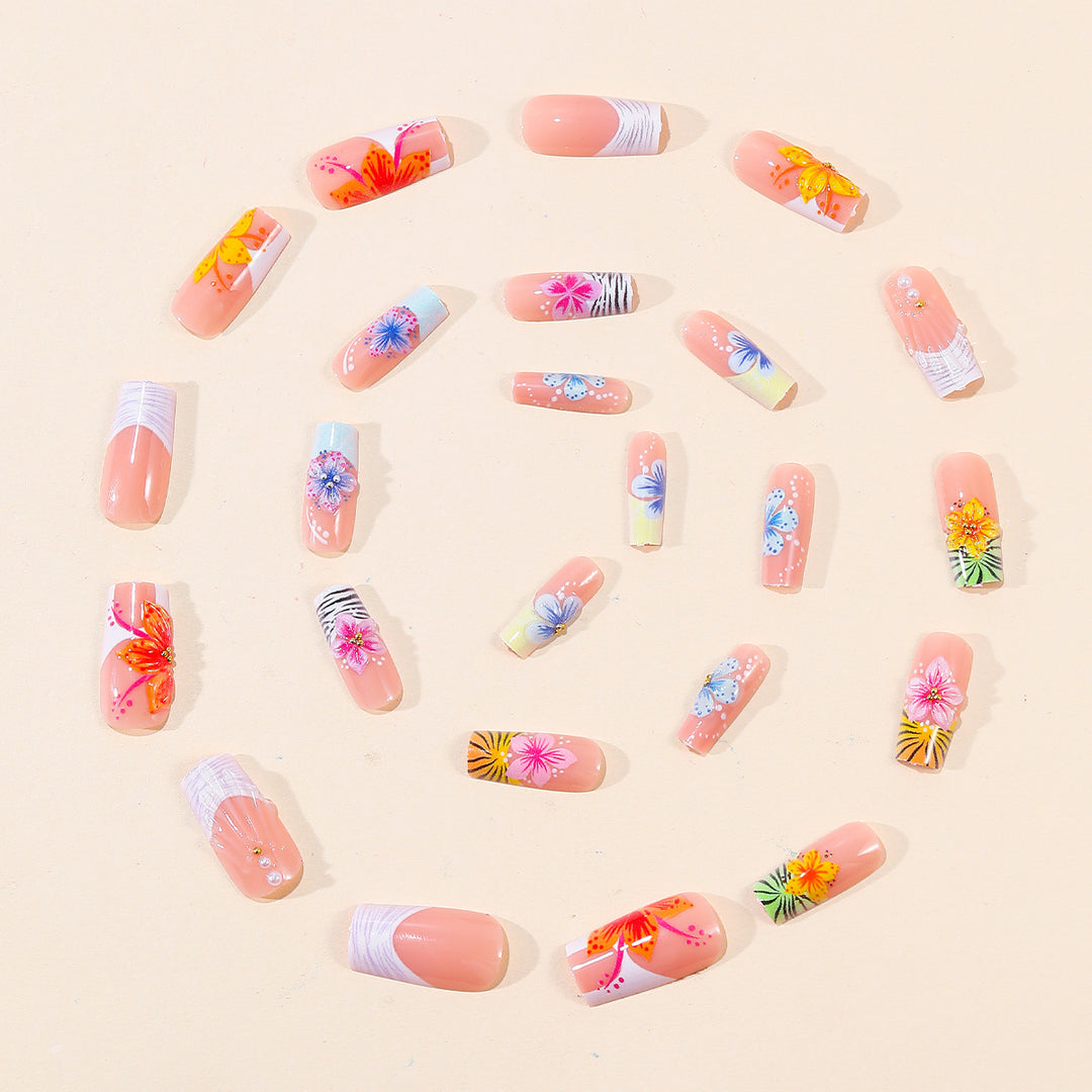 Tropische Florale Acryl Nagelkunst Erweiterungen Karnz