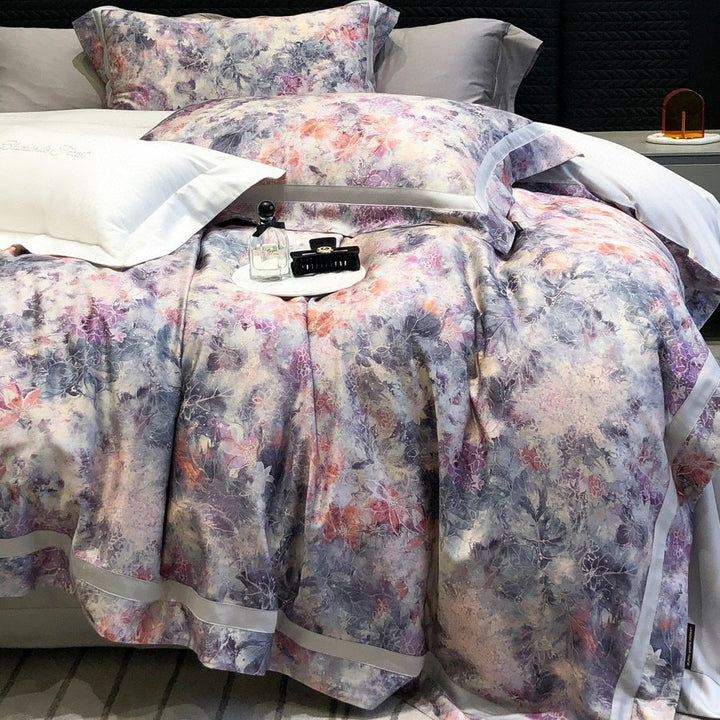 Satin-Feel Aquarell Floral Bettbezug Set mit Kissenbezügen