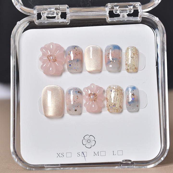 Dekorativer Floral Press-On Nagelset Karnz